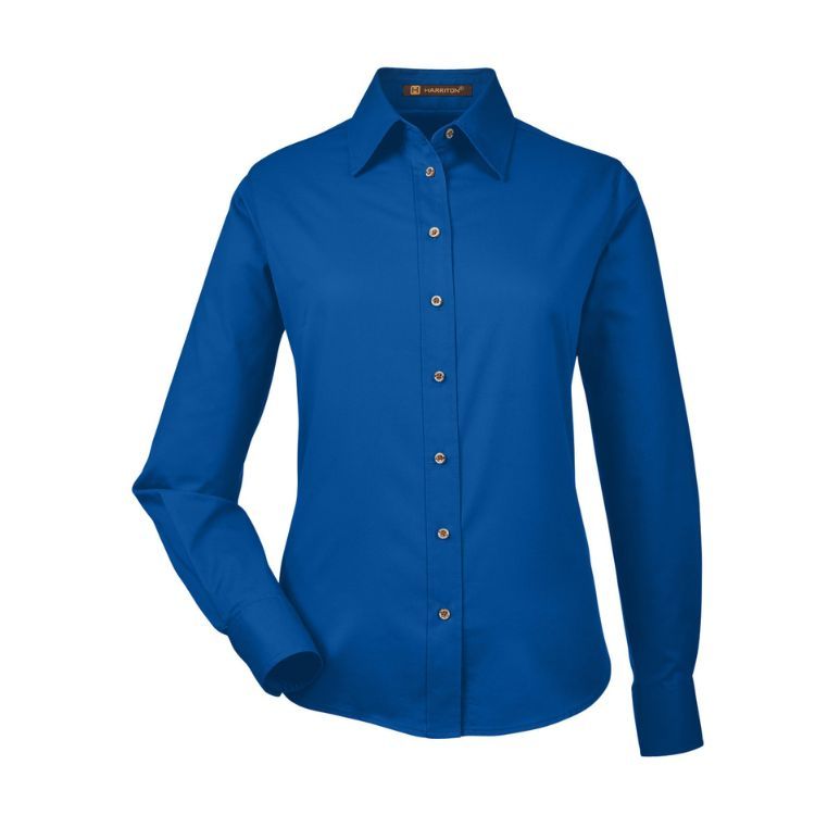 HARRITON LADIES EASY BLEND LONG-SLEEVE TWILL SHIRT WITH STAIN RELEASE