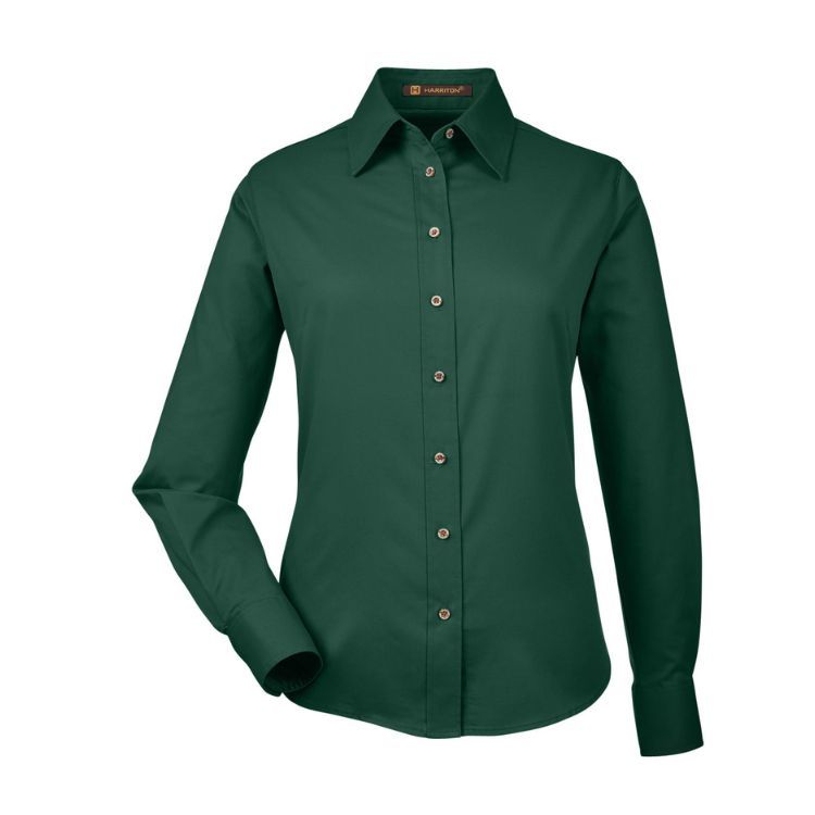 HARRITON LADIES EASY BLEND LONG-SLEEVE TWILL SHIRT WITH STAIN RELEASE