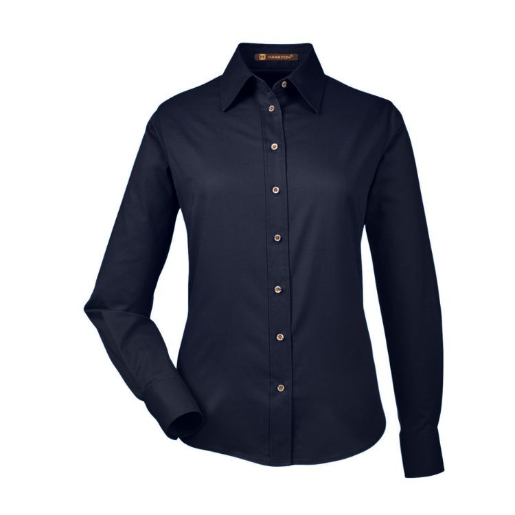 HARRITON LADIES EASY BLEND LONG-SLEEVE TWILL SHIRT WITH STAIN RELEASE