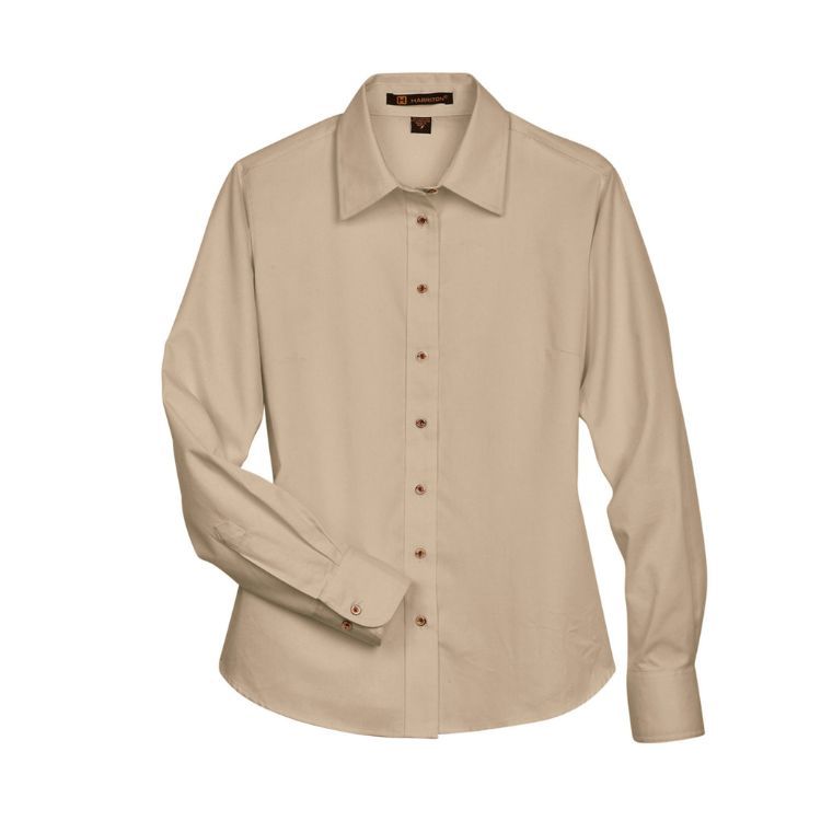 HARRITON LADIES EASY BLEND LONG-SLEEVE TWILL SHIRT WITH STAIN RELEASE
