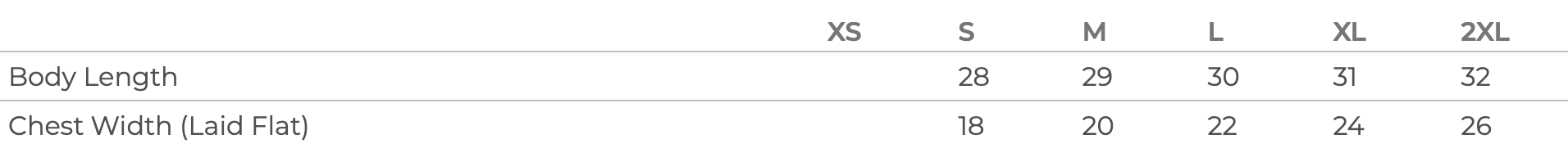 Unisex Sizing Chart