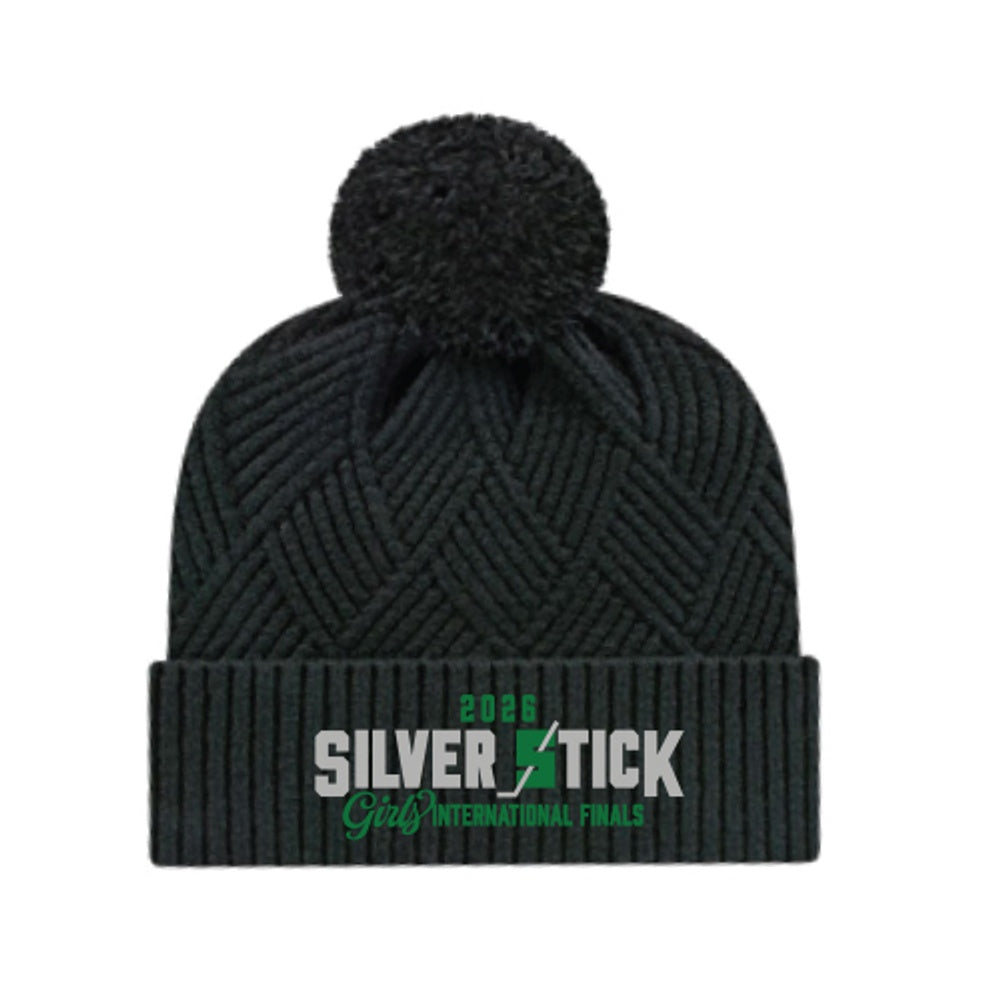 Adult Girls Silver Stick 2026 Pom Pom Toque