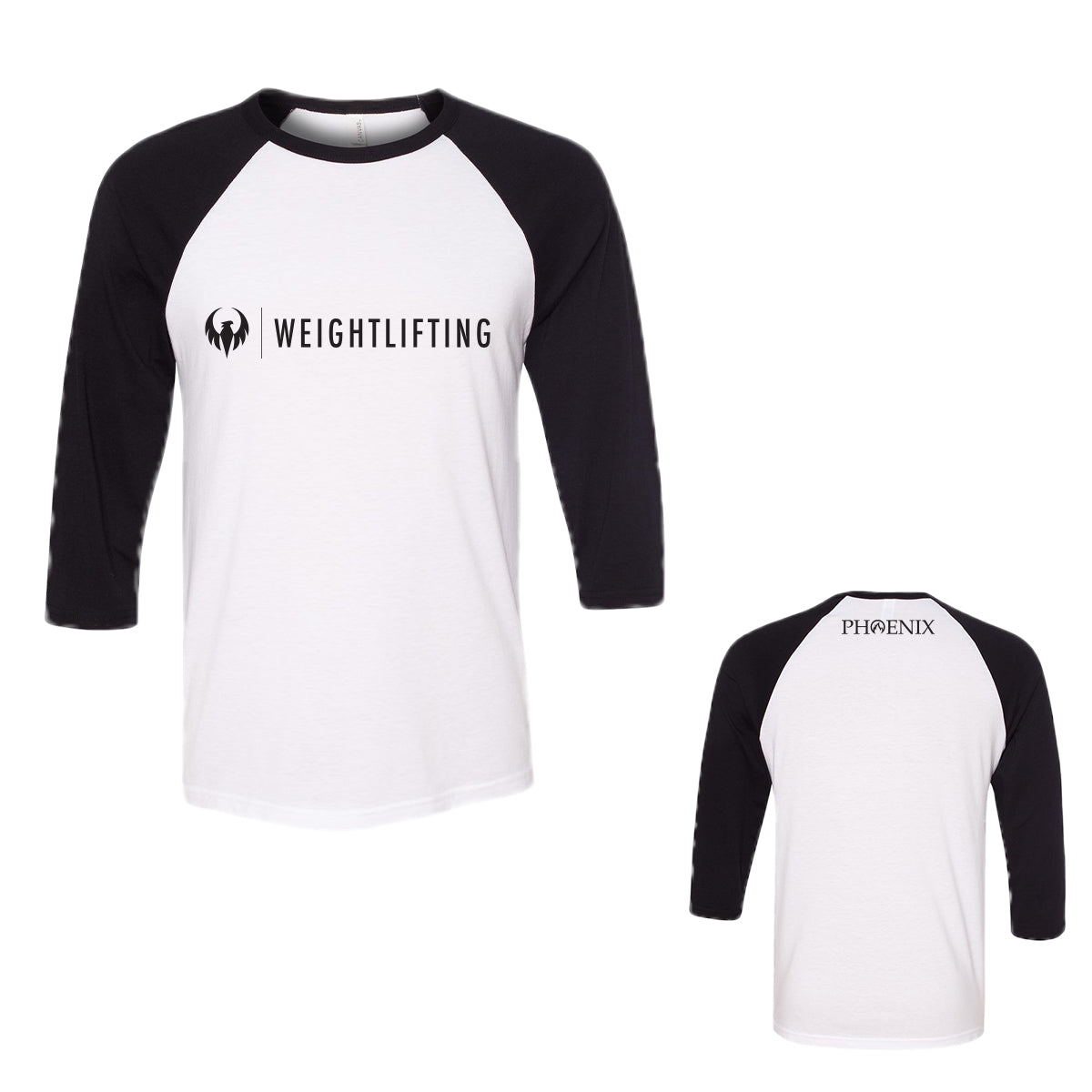 Phoenix Weightlifting Adult Bella + Canvas Three-Quarter Sleeve Baseball Tee