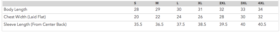 Unisex Sizing Chart
