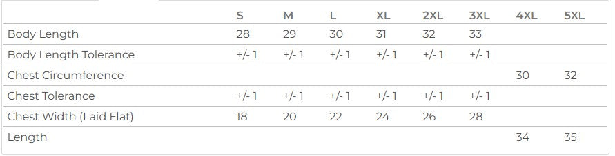 Unisex Sizing Chart