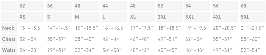 Unisex Sizing Chart