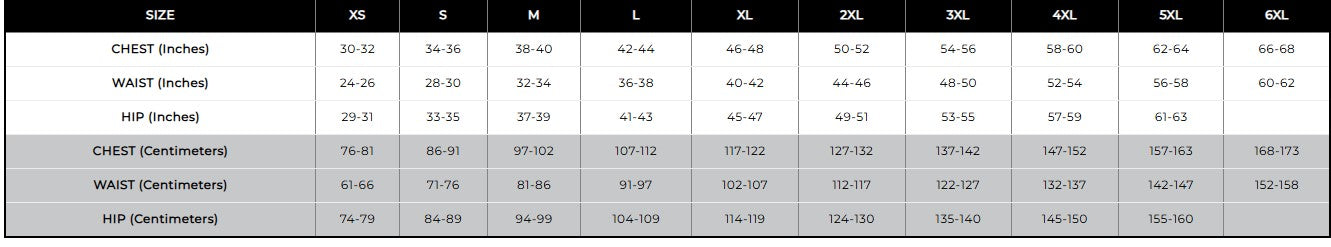 Unisex Sizing Chart