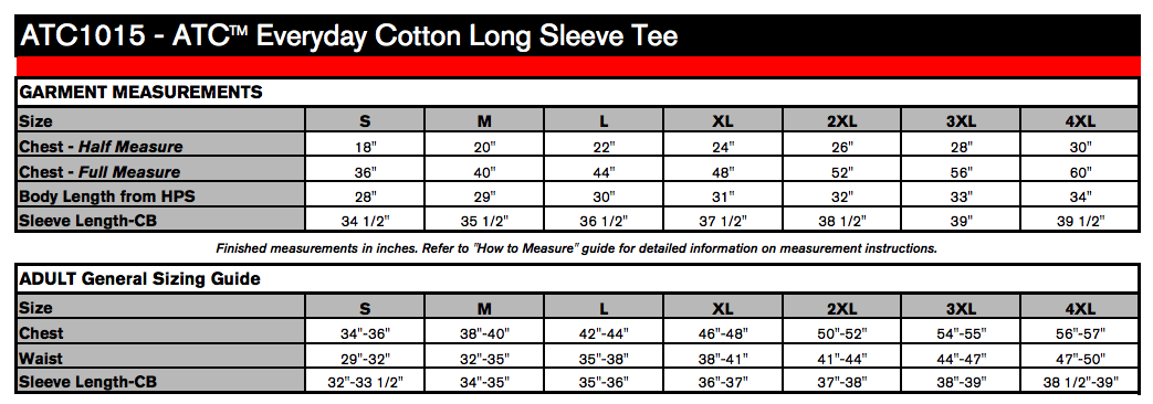 Unisex Sizing Chart