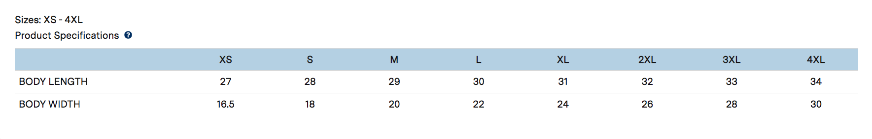 Unisex Sizing Chart