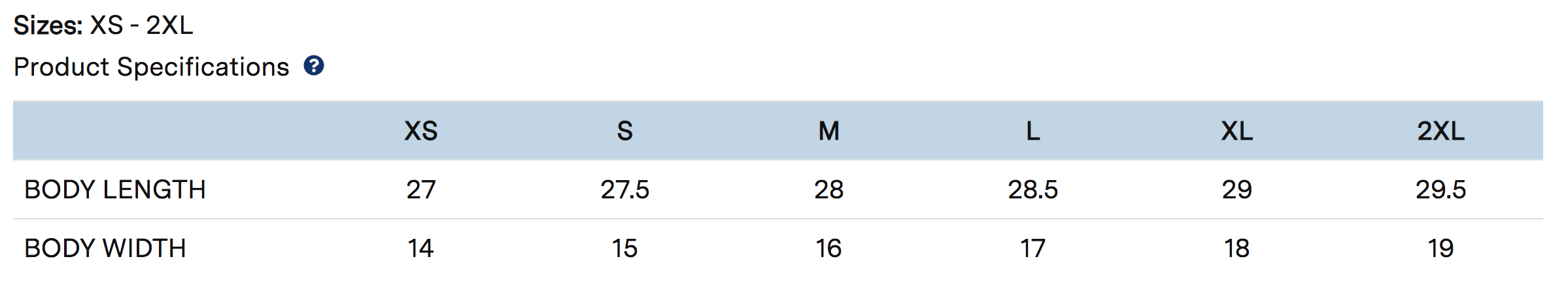 Ladies' Sizing Chart