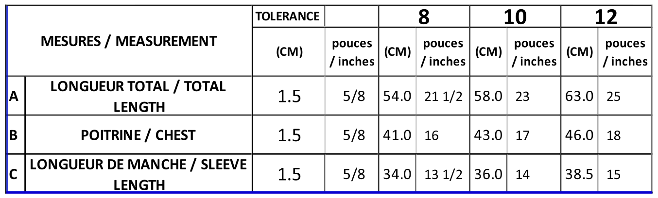 Youth Sizing Chart