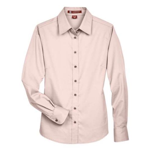 HARRITON LADIES EASY BLEND LONG-SLEEVE TWILL SHIRT WITH STAIN RELEASE