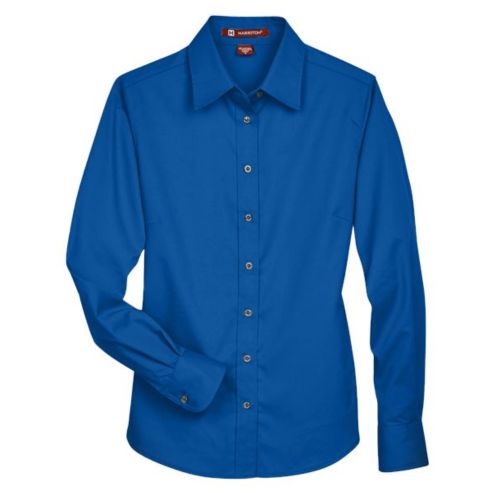 HARRITON LADIES EASY BLEND LONG-SLEEVE TWILL SHIRT WITH STAIN RELEASE