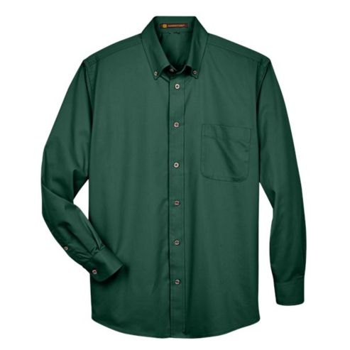 HARRITON MEN'S EASY BLEND LONG SLEEVE TWILL SHIRT WITH STAIN-RELEASE