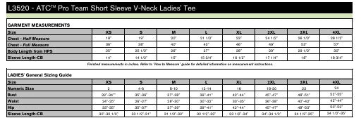 Ladies' Sizing Chart