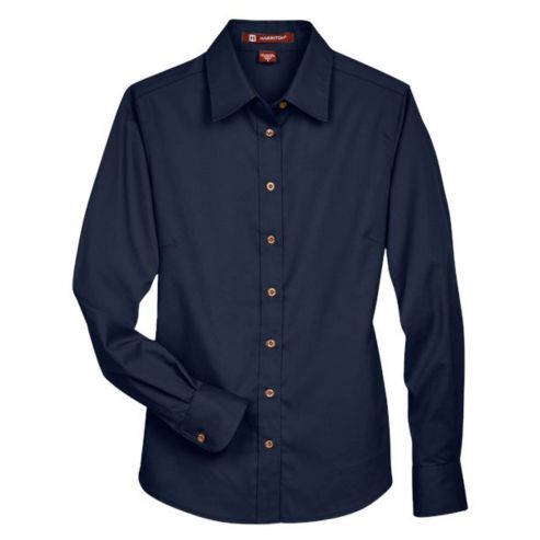 HARRITON LADIES EASY BLEND LONG-SLEEVE TWILL SHIRT WITH STAIN RELEASE
