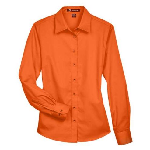 HARRITON LADIES EASY BLEND LONG-SLEEVE TWILL SHIRT WITH STAIN RELEASE