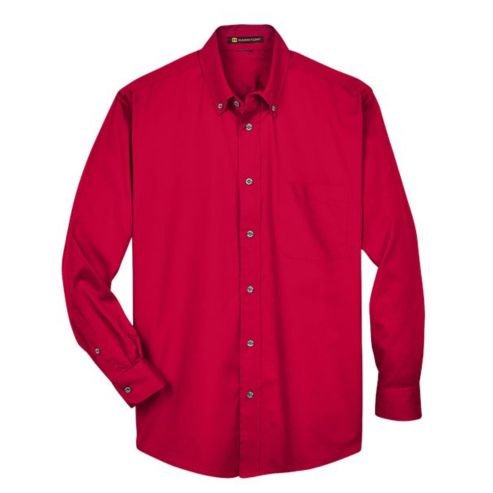 HARRITON MEN'S EASY BLEND LONG SLEEVE TWILL SHIRT WITH STAIN-RELEASE