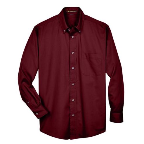 HARRITON MEN'S EASY BLEND LONG SLEEVE TWILL SHIRT WITH STAIN-RELEASE