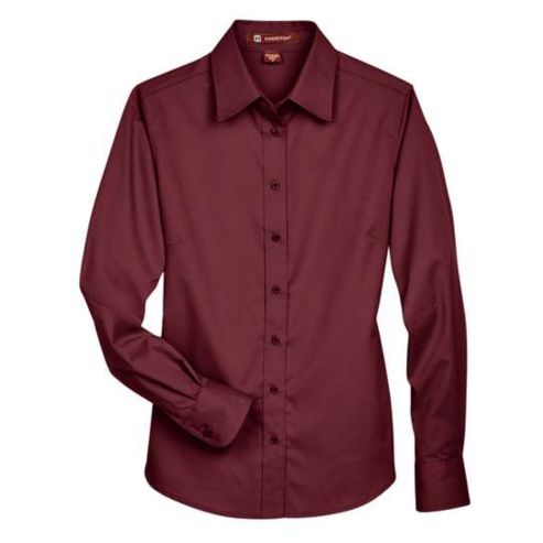 HARRITON LADIES EASY BLEND LONG-SLEEVE TWILL SHIRT WITH STAIN RELEASE