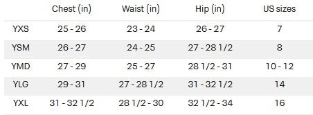 Youth Sizing Chart