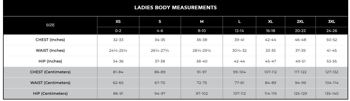 Ladies' Sizing Chart