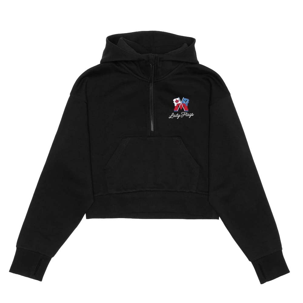 Mooretown Lady Flags Adult Cropped Drop Shoulder 1/2 Zip Hoodie