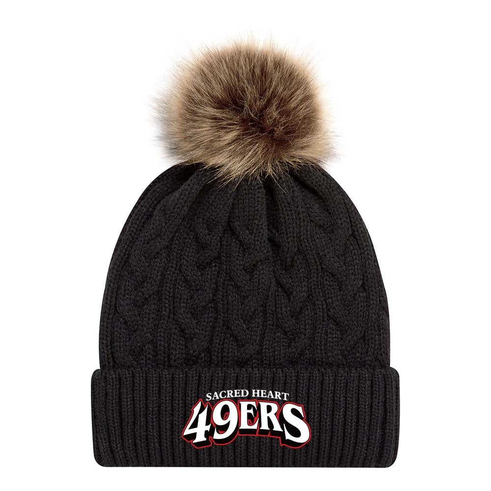 Sacred Heart Faux Fur Pom Pom Cuff Toque