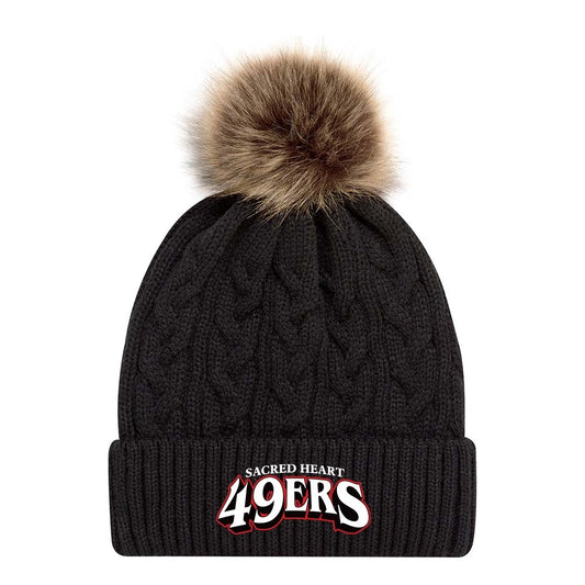 Sacred Heart Faux Fur Pom Pom Cuff Toque