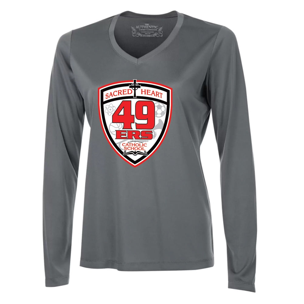 Sacred Heart Ladies' Pro Team Long Sleeve V-Neck T-Shirt
