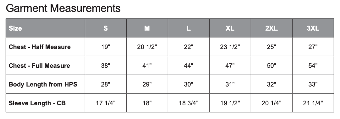 Unisex Sizing Chart