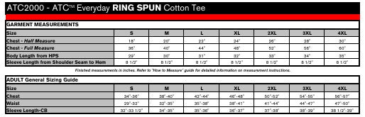 Unisex Sizing Chart