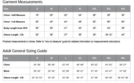 Unisex Sizing Chart