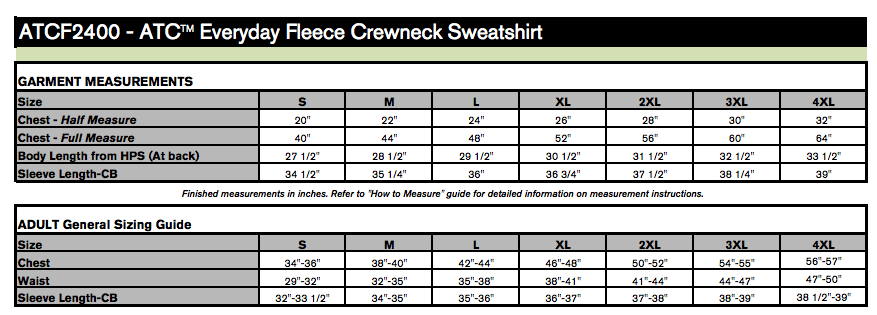 Unisex Sizing Chart