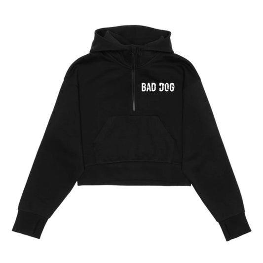 Bad Dog Adult Cropped Drop Shoulder 1/2 Zip Hoodie