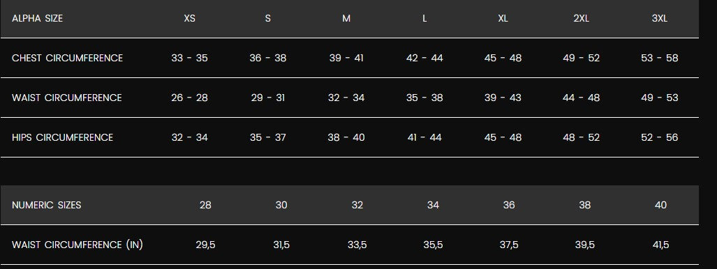 Men's Sizing Chart