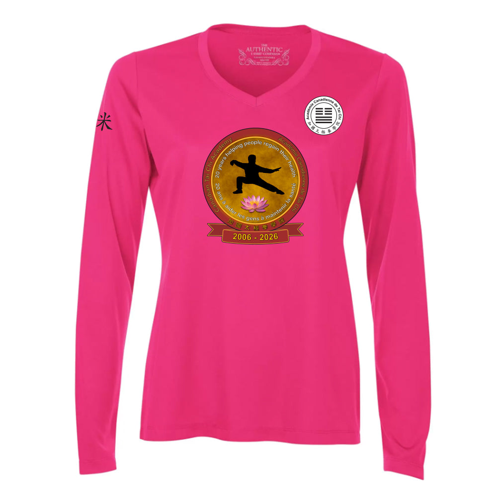 Canadian Tai Chi 20th Anniversary Ladies' Pro Team Long Sleeve V-Neck (French)