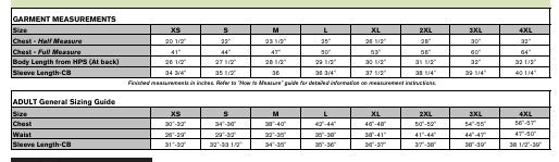 Unisex Sizing Chart