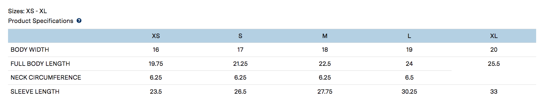 Youth Sizing Chart