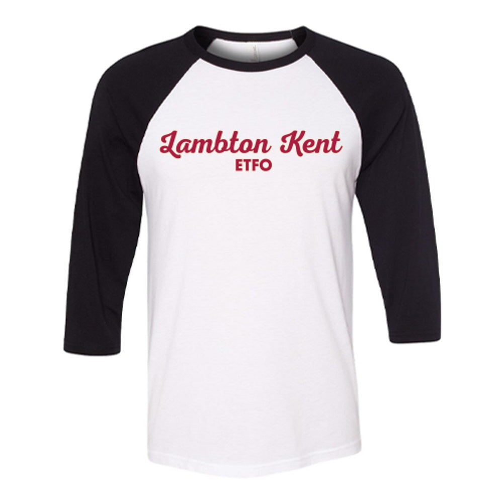 Lambton Kent ETFO Adult Three-Quarter Sleeve Baseball Tee