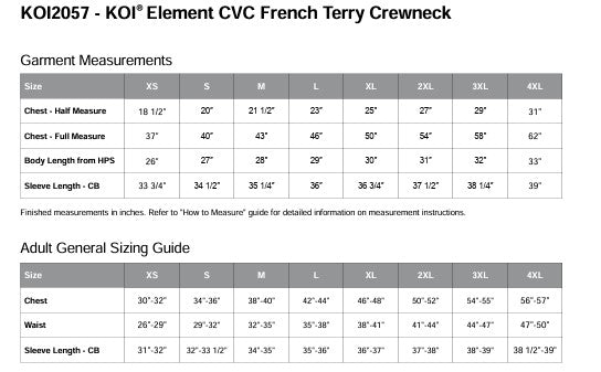 Unisex Sizing Chart