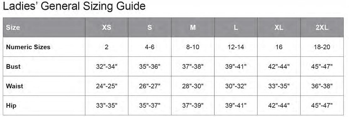 Ladies' Sizing Chart
