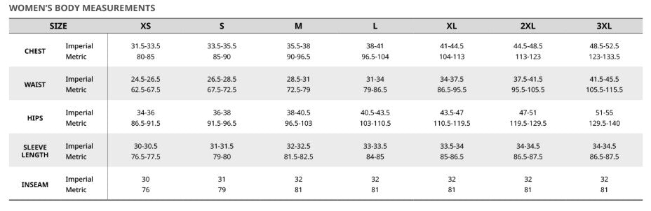 Ladies' Sizing Chart