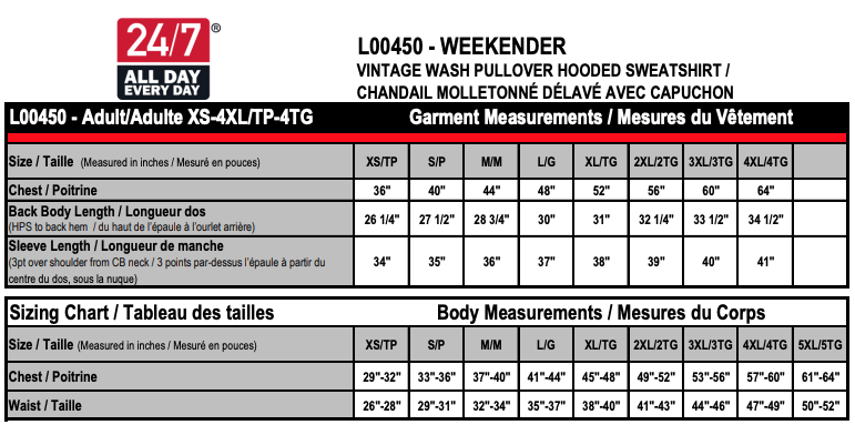Unisex Sizing Chart