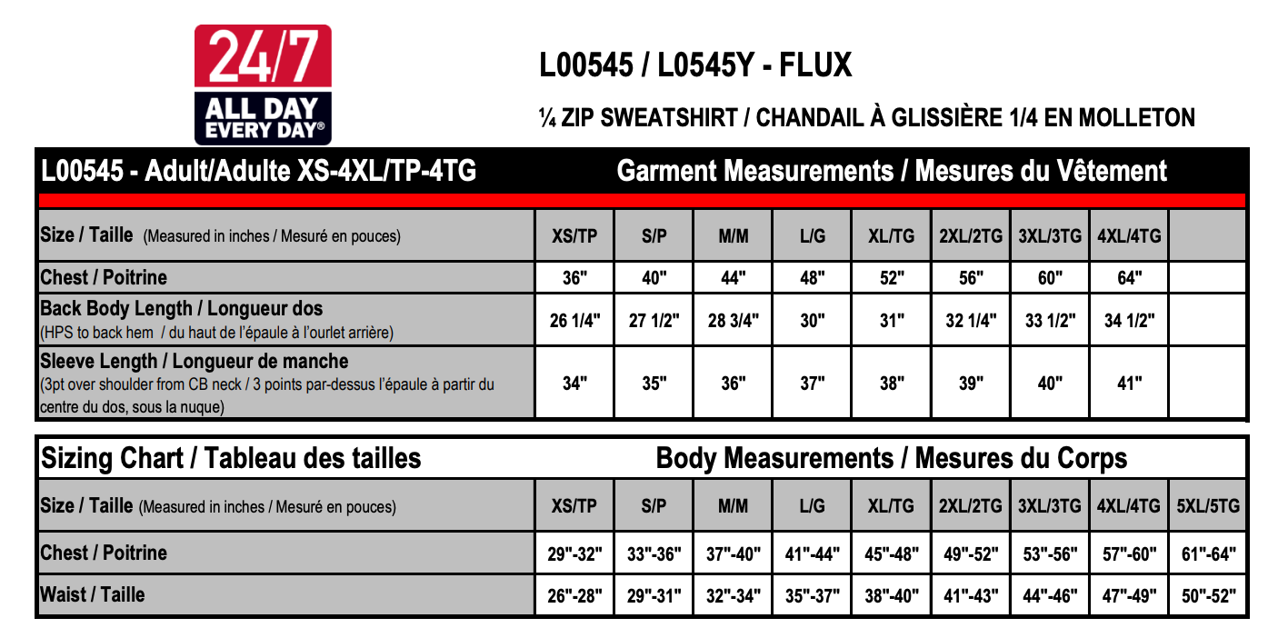 Unisex Sizing Chart
