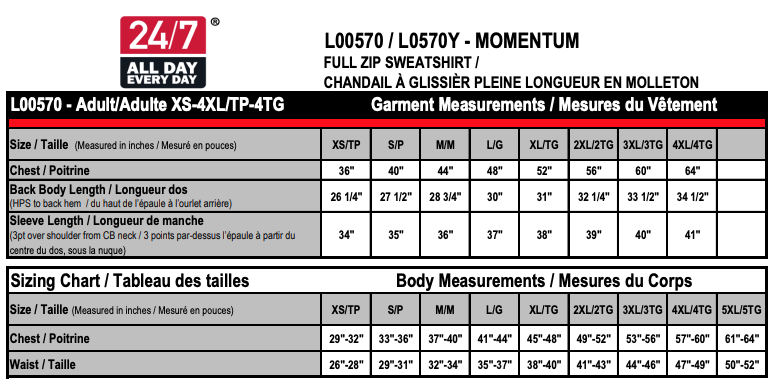 Unisex Sizing Chart