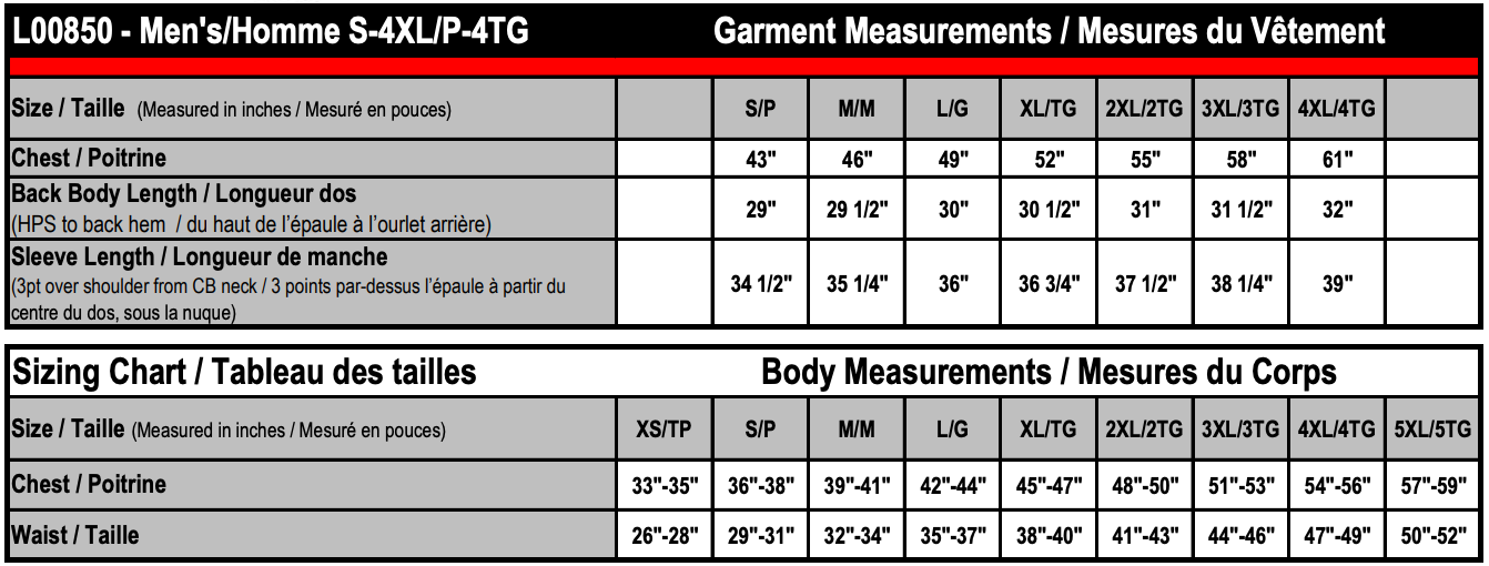 Unisex Sizing Chart