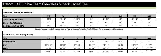 Ladies' Sizing Chart