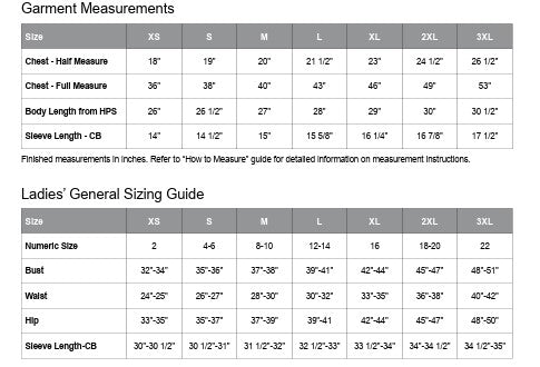 Ladies' Sizing Chart