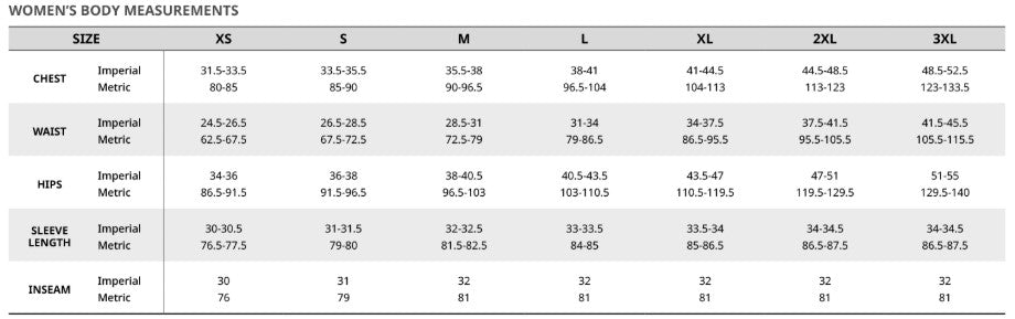 Ladies' Sizing Chart